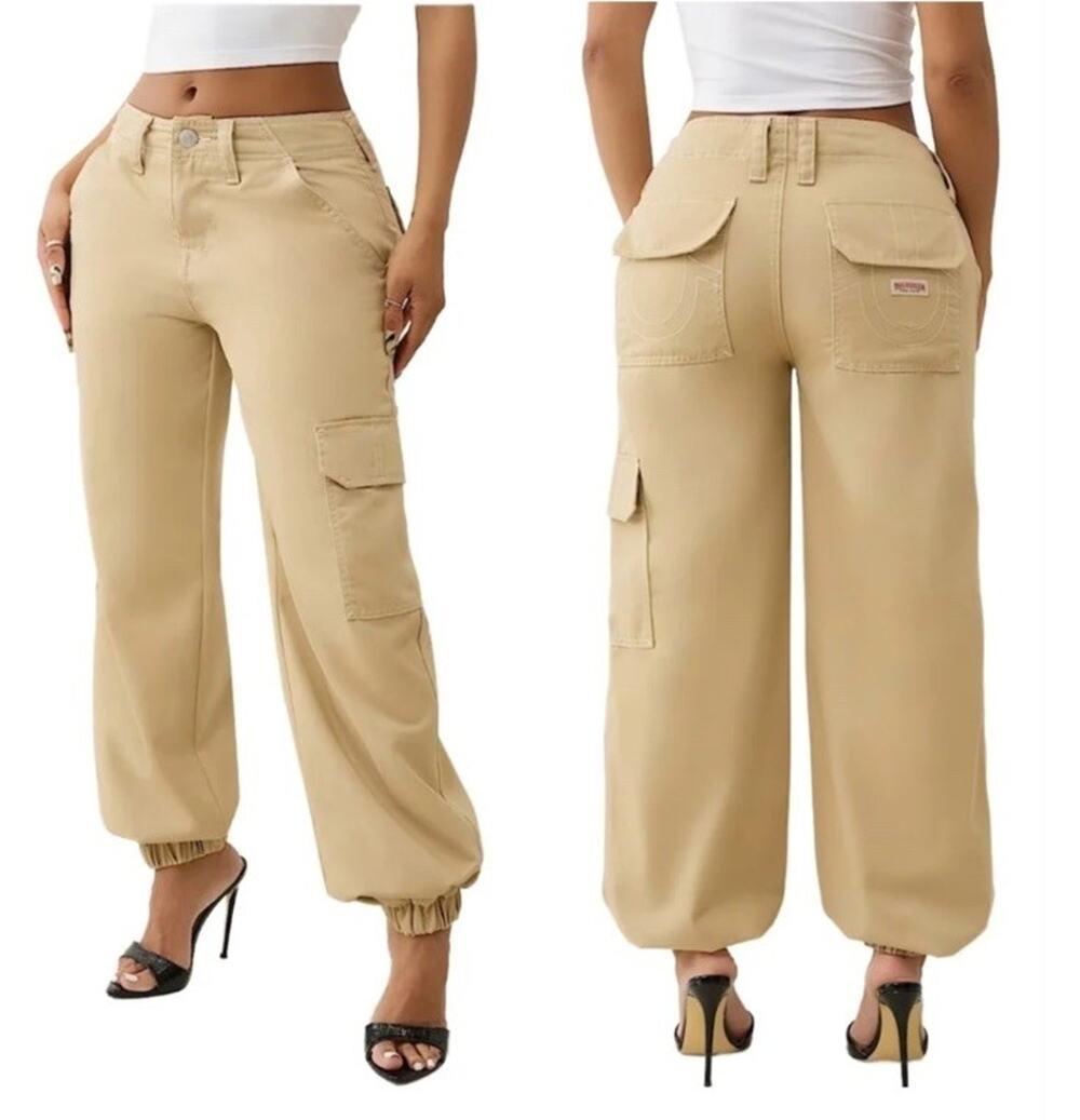 True Religion Bobbi Baggy Cargo Jogger Pants Women’s 30 Khaki Tan NWT